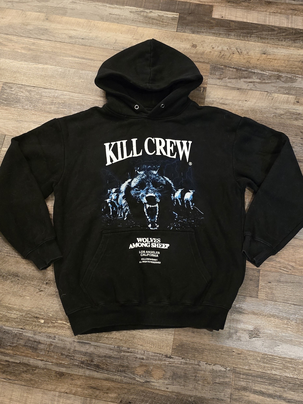 Kill Crew Black Hoodie with Blue Wolf Graphic Size. S